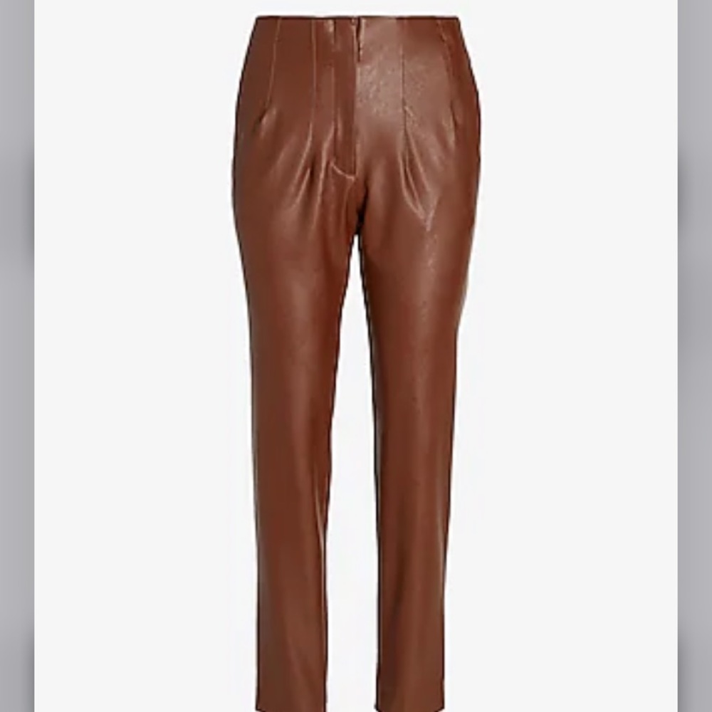 High Waist Vegan Leather Chocolate Ankle Pant